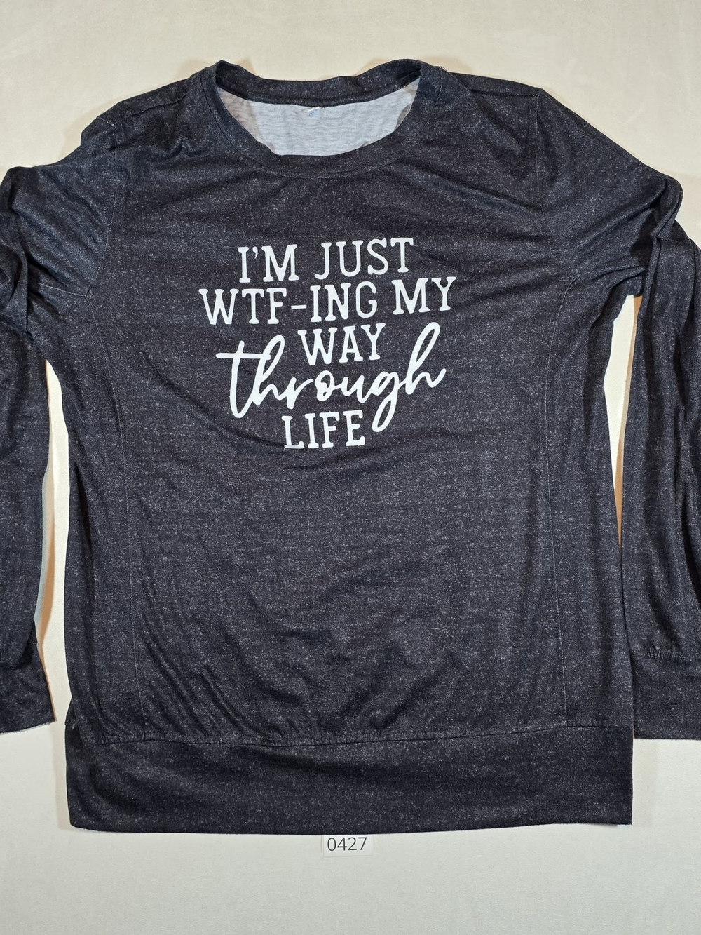 Women's Black Graphic Long-Sleeve Top - 'I'm Just WTF-ing My Way Through Life'